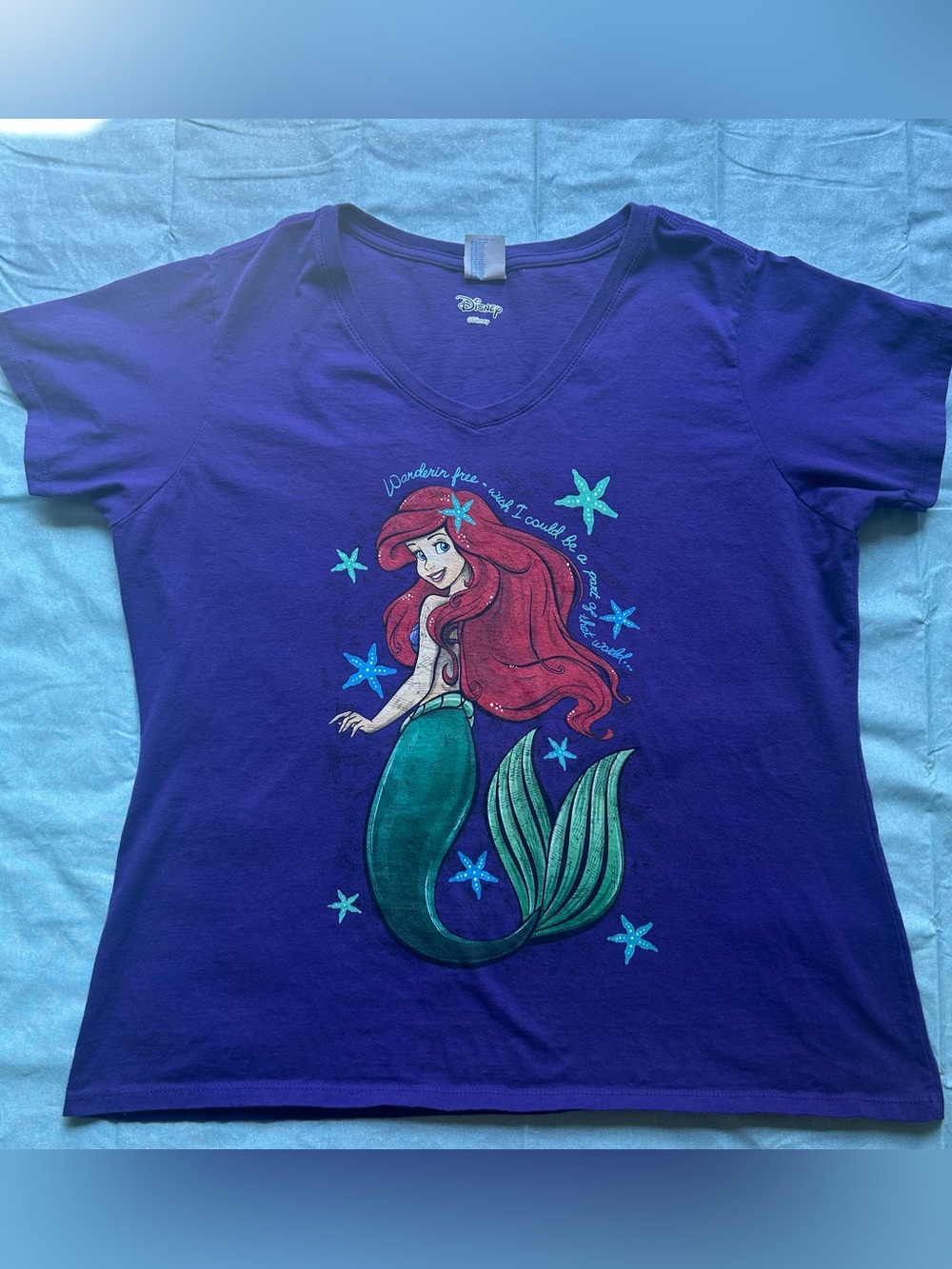 Disney Purple Little Mermaid Ariel Graphic V-Neck Tee - Picture 1 of 6